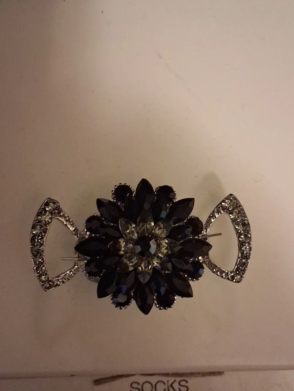 Crystal Floral Hair Barrette - Black and Silver